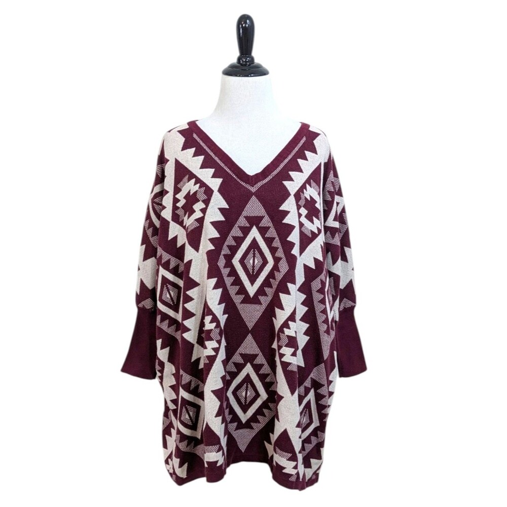 Vestique V-Neck Southwest Aztec Print Oversized Sweater - Size Small Womens